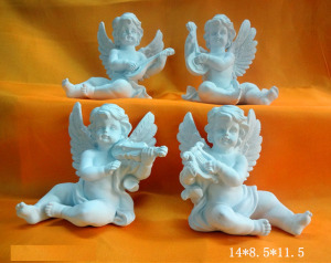 Decorative White Little Boy Angel Playing Violin Resin Sculpture